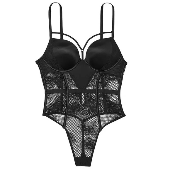 Victoria's Secret‎ Bombshell Fishnet Floral Teddy, Push Up NWT - Picture 1 of 7